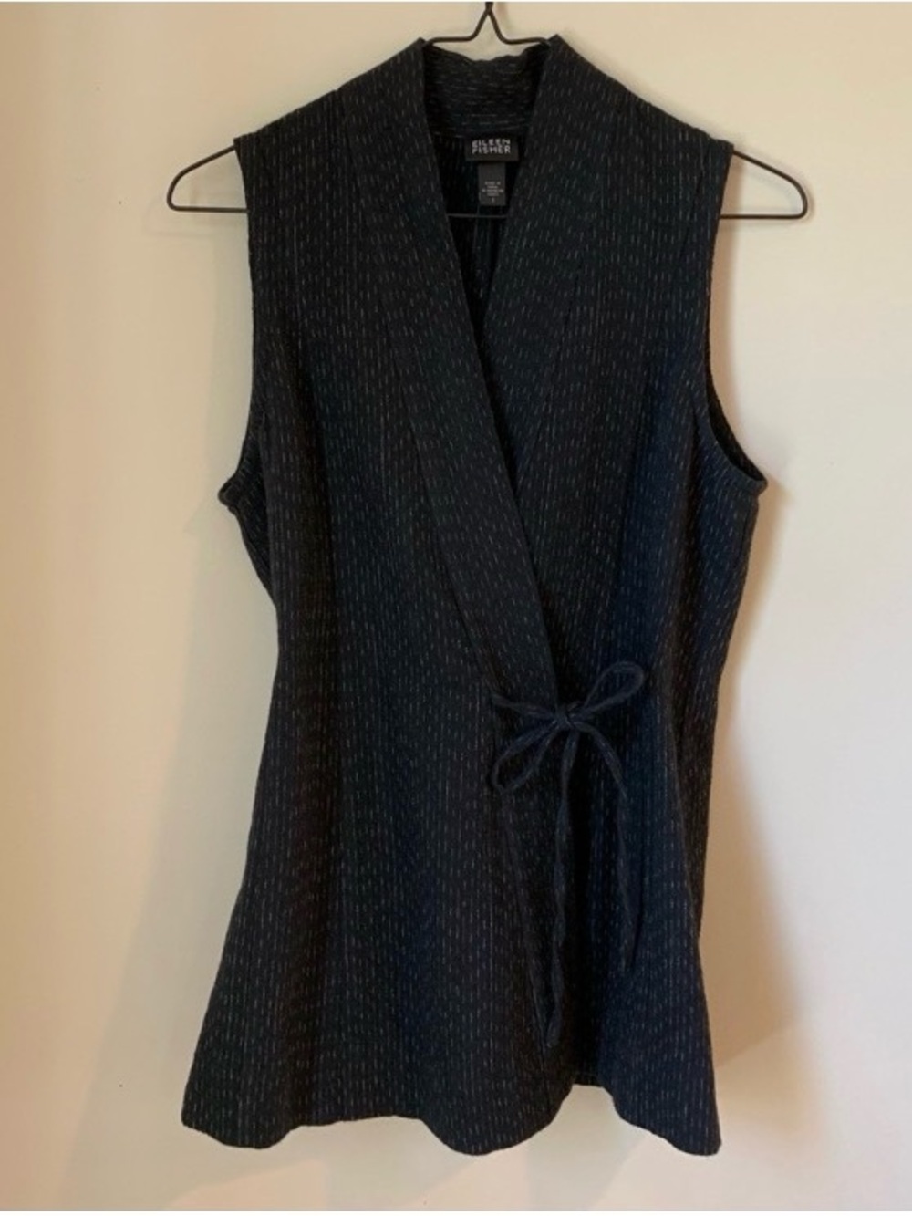 Eileen Fisher Black Textured Kimono Wrap top Sz S